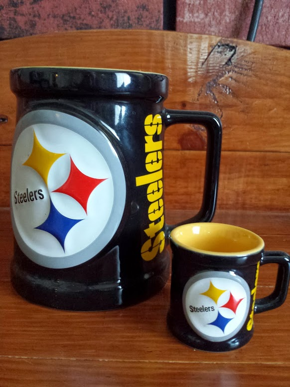 Steeler matching ceramic mug & shot set